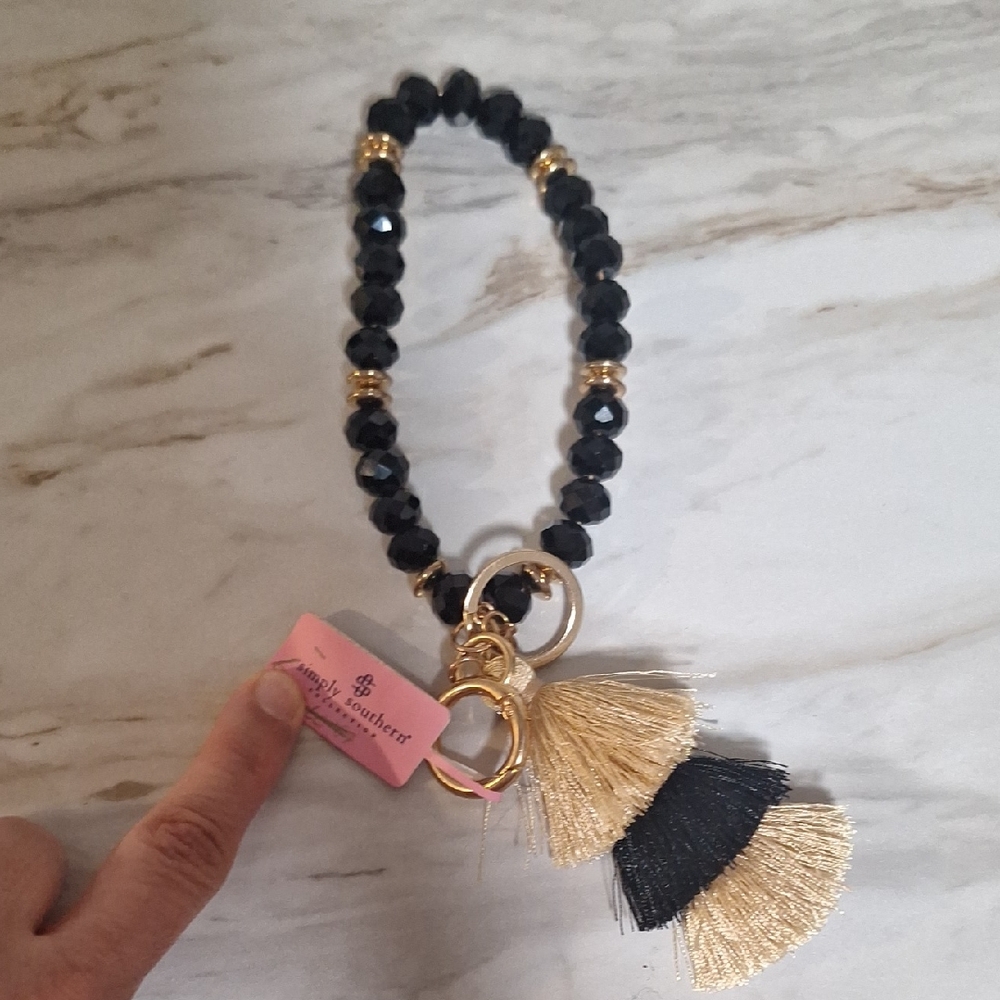 Simply Southern Black & Gold Beaded Keychain | Tassel Detail
